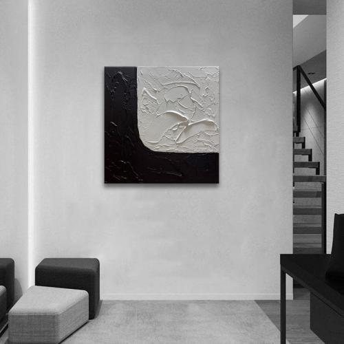 zoinart Hand Painted Black and White Texture Wall Art Abstract Paintings Minimalist Contemporary Wall Art for Home Decorations 24L x 24W