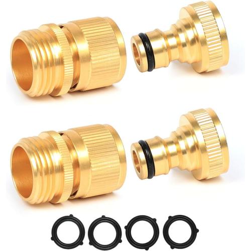 Garden Hose Quick Connect Solid Brass Quick Connector Garden Hose Fitting Water Hose Connectors 3/4 inch GHT (2SETS)