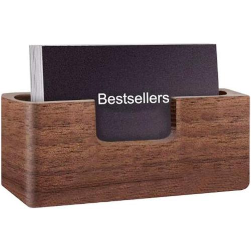 Wood Business Card Holder, Tabletop Walnut Name Card Holder, Office Desktop Wooden Business Card Stand, 50 Cards