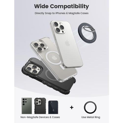 Lamicall Magnetic Phone Ring Holder for MagSafe, [Flexible 360° Rotation] Magnet Finger Ring Grip Stand Holder, Fit for iPhone 16 15 14 13 12, Pro, Pro Max, Plus, Mag Safe Accessories, Misty Black