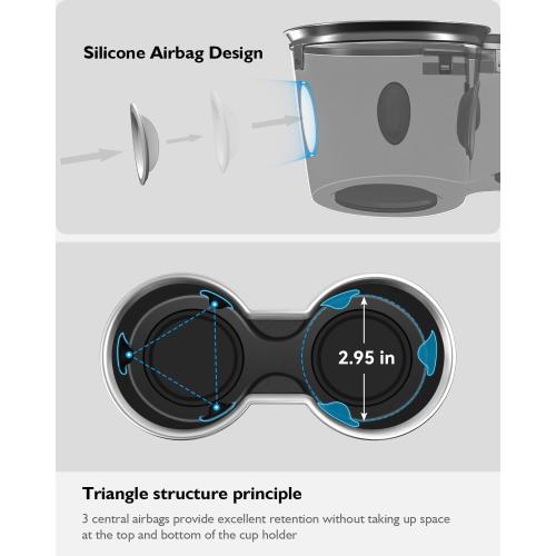 Center Console Cup Holder Insert for Tesla Model Y Accessories 2020-2025, [Won't be Pulled Out] Upgrade Silicone Airbags Design for Tesla Model 3 2023 2022 2021 Central Console Cup Pad - Black