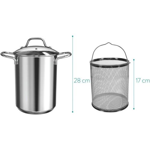 Navaris Asparagus Pot - Stainless Steel Asparagus Vegetable Steamer Spaghetti Pasta Stovetop Cooker with Removable Basket and Lid - BPA Free - 4.1 Qt