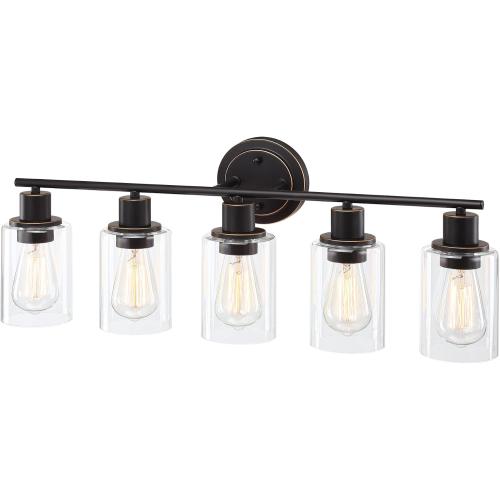 5-Light Oil Rubbed Bronze Bathroom Vanity Light Over Mirror, Oil Rubbed Bronze 5-Bulb Wall Sconce Above Kitchen Sink, Brown Wall Sconce for Bathroom Vanity