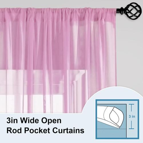 LOYOLADY Pink Sheer Curtains 96 inches Long 2 Panels Set Bedroom Sheer Curtains Sheer Curtain for Living Room 52 W x 96 L