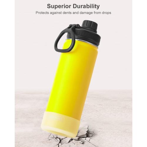 Color Yellow koodee Insulated Water Bottle, 22 oz Stainless Steel Double Wall Vacuum Wide Mouth Sport Bottle with Leakproof Spout Lid (Yellow)