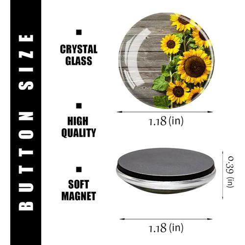 6pcs Fridge Magnets Glass Refrigerator Magnets Decorative Sunflower Wood Background Cute Magnets for Whiteboard Decorative Locker Magnets Fridge Magnets for Kitchen and Office, 1.18in/3cm
