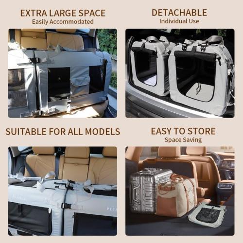 Size Extra Large Color Grey Cat Carrier Soft Sided, Portable Small Dog Carrier for 2 Cats, 24x16.5x16 Car Travel Folding Comfortable Design with Litter Box and Bowls, Grey-2  Litter Box  Bowl*2