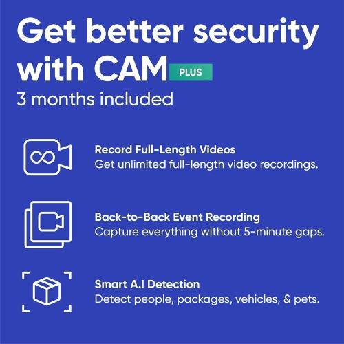 Cam V3 Smart Home Security Camera, Indoor/Outdoor Use, 1080p Plug-in, Color Night Vision, Motion Detection, Two Way Audio, Compatible with Alexa, Google Assistant, Black