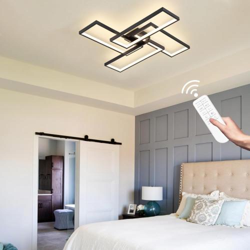 Modern LED Ceiling Lights for Bedroom 26 Dimmable Square Ceiling Lights for Living Room with Remote Control Black Bedroom Light Fixture for Kitchen,Bathroom,Balcony