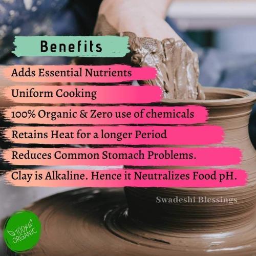 Swadeshi Blessings HandMade Unglazed Clay Pot for Cooking with Lid, 4Liters | Chemical-Free, Multi-Use Clay Cookware, Mud Handi, Mitti Ke Bartan, Biryani Pot, Earthen Kadai, Free Cleanser&Palm Leaf Stand