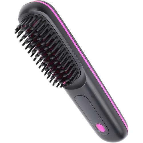 Pongnas Cordless Hair Straightener Brush LED Display Portable Hot Brush 3 Temperature Settings Type C Fast Charging All Hair Type (Black)