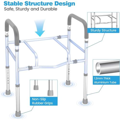 Raised Toilet Seat with Handles, HSA 400LB Adjustable Width and Height Elevated Toilet Seat Riser for Seniors with Cozy Padded Armrests Handles Paper Holder Bedside Commode for Elderly, Silver