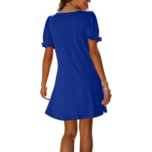 Size 2XL Aloodor Women's Casual Dresses Short Sleeve V-Neck Dress with Pockets