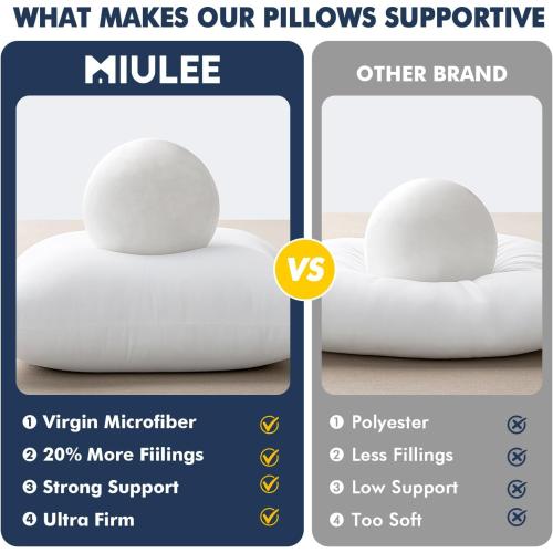 MIULEE Throw Pillows Inserts, Pack of 2 12x20 Inch 100% Virgin Fiber Filling Bed Couch Pillows