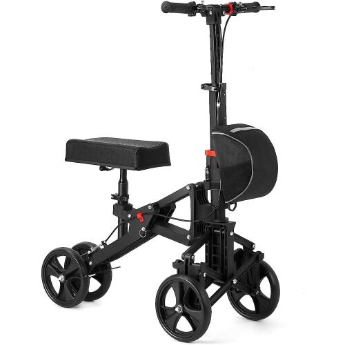 Compact Foldable Knee Scooters for Foot Injuries Lightweight Knee Walker Steerable Knee Scooter for Adults with Dual Braking System Height Adjustable Economy Leg Scooter Crutch Alternative