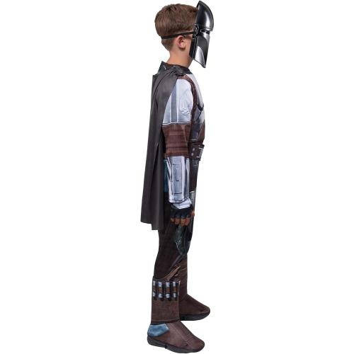STAR WARS THE MANDALORIAN HALLOWEEN COSTUME FOR KIDS - Dlx Powerwall Jumpsuit w/Printed Design   Gloves, Cape, & 3D Headpiece