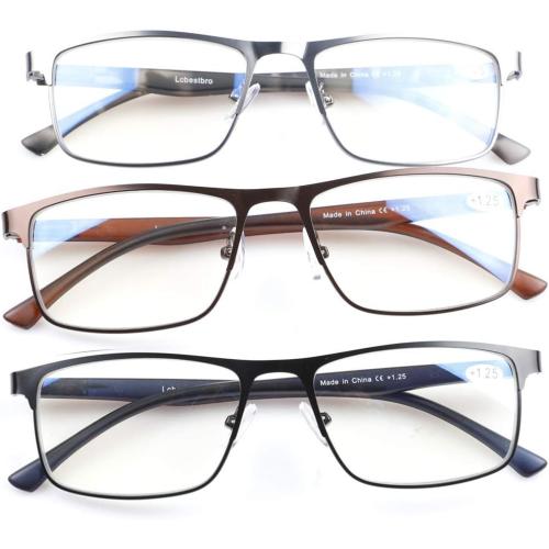 3 Pack Blue light Blocking Reading Glasses for Men, Stylish Metal Frame Readers