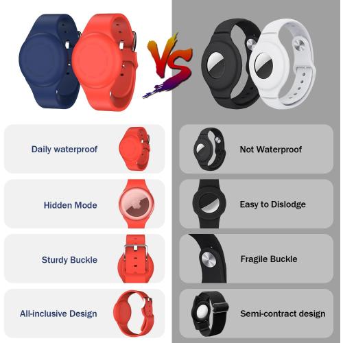 R-fun Waterproof for Air Tag Bracelets [2 Pack] Compatible with Apple Air Tag Finders with Soft Silicone,Anti Lost GPS Item Finders Case Cover,Night Blue/Red