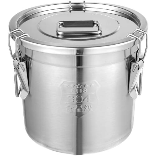 DYNAMI 304 Stainless Steel Airtight Canister for Kitchen, 3.2Gal/405oz Flour Container with Lid and Locking Clamp,10-21Lbs Metal Bucket Food Storage Container for Rice, Flour, Grain, Coffee Bean(12L)