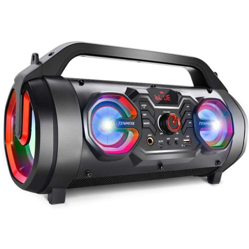Portable Bluetooth Speaker with Subwoofer, Wireless Speakers with Booming Bass, FM Radio, RGB Lights, EQ, Stereo Sound, 10H Playtime, 30W Loud Speaker for Home, Outdoor, Party, Travel, Camping, Gifts