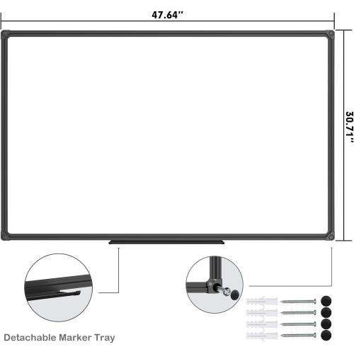 JILoffice Magnetic Whiteboard/White Board, Dry Erase Board 48 x 31 Inch, Black Aluminum Frame Wall Mounted Board for Office Home and School