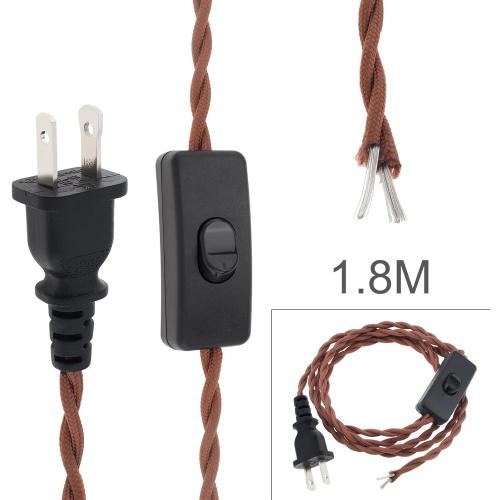 RTNLIT 6Ft Twisted Cloth Covered Lamp Cord with Switch Button and Molded Plug,18-Gauge Fabric Electrical Cord, Stripped Ends Ready for Wiring(1.8m, Brown)