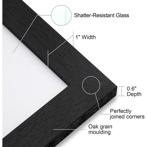 Boarding 12x12 Wood Picture Frame with Shatter-Resistant Glass, Black Square Frame with Engineered Wood for 10x10 with Mat or 12x12 Without-Sylvan Collection for Wall Display