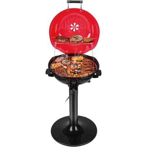 Electric Grill Outdoor BBQ, Techwood 15-Serving Indoor/Outdoor Electric Grill for Indoor & Outdoor Use, Double Layer Design, Portable Removable Stand Grill, 1600W (Stand Red BBQ Grills)