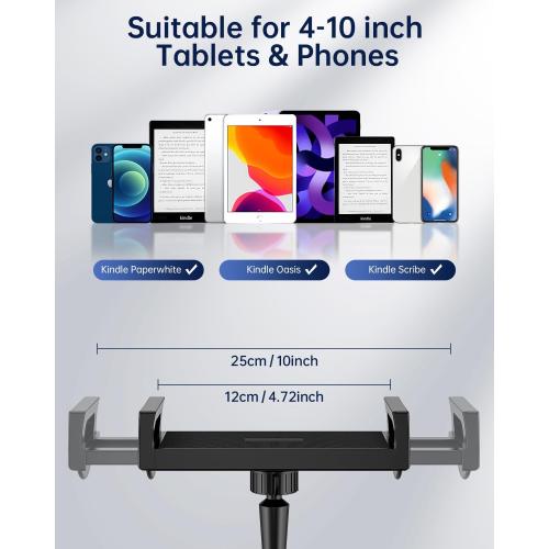 Kindle Holder with Remote Page Turner | Hands-Free Stand for Reading in Bed or Desk – Compatible with Kindle Paperwhite, Oasis, iPad, iPhone, and More | Fits Devices from 4.5” to 10”
