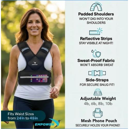 EMPOWER Weighted Vest for Women with Reflective Strips – Fixed 8lbs, Adjustable 4-10lbs (4 in1) or Adjustable10-16lbs (4 in 1), Strengthen Muscles, Boost Bone Health, and Burn More Calories for Workout - Rucking Vest