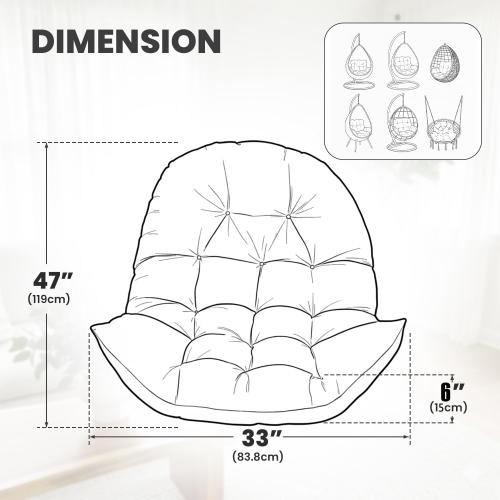 Used Egg Chair Cushion Replacement Outdoor Hanging Chair Cushion for Patio Furiture Hammock Swing Cushion 47x35x6 Inches (Light Gray)