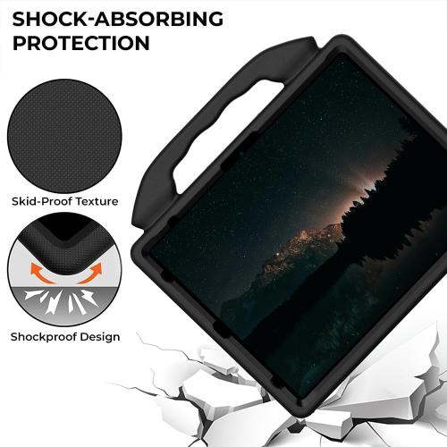 Kids Case for iPad Pro 13 2025 2024/Air 13 M3 M2, iPad Pro 12.9 2018-2022 Cover, AMZER Lightweight Shockproof EVA Foam Handle Stand Anti-Slip Grip Rugged Case, Black