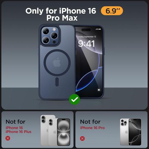 Size iPhone 16 Pro Max Color Blue Miracase Magnetic Series for iPhone 16 Pro Max Case [Compatible with MagSafe] [with Screen Protector] Military-Grade Protection, Anti-Fingerprint, Slim Phone Case for 16 Pro Max 6.9 inch- Dark Blue