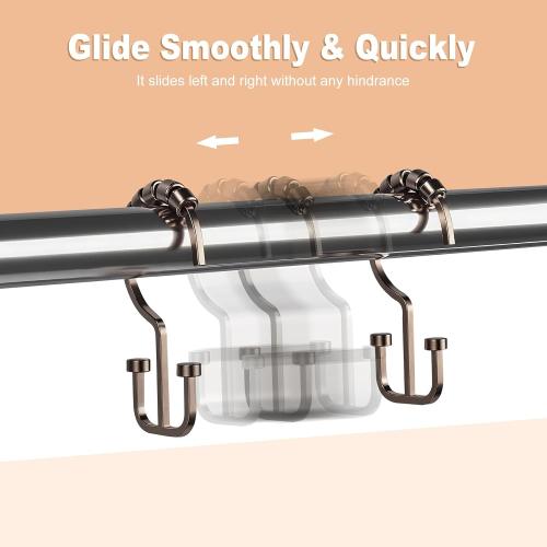 BBV Shower Curtain Hooks Rings, 12 Pcs Rust Resistant Metal Double Glide Shower Hooks for Bathroom Shower Rods Curtains (Bronze)