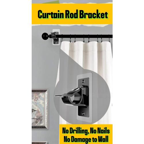 6 Pack Self Adhesive Rod Brackets, No Drill Needed Curtain Rod Holders, Nail Free Stick on Curtain Rod Hooks, Curtain Hangers for Bathroom, Bedroom, Livingroom, Hold up to 20lbs on Smooth Surface