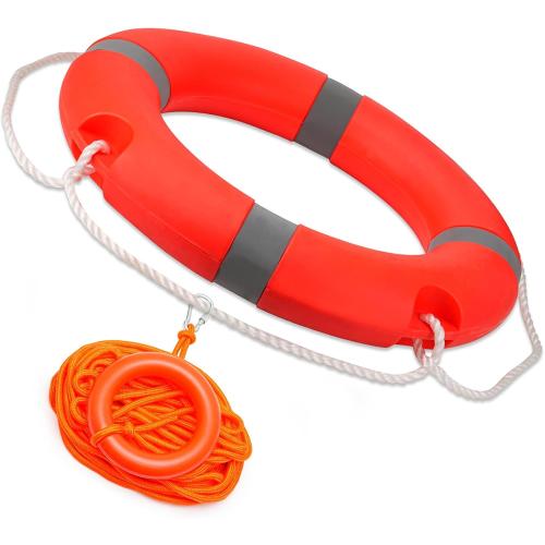 Size 14/22 Color orange Pool Life Ring Buoy Safety Ring Boat Throw Ring Life Preserver Ring with Water Floating Lifesaving Rope and Reflective Tape Orange 14/22