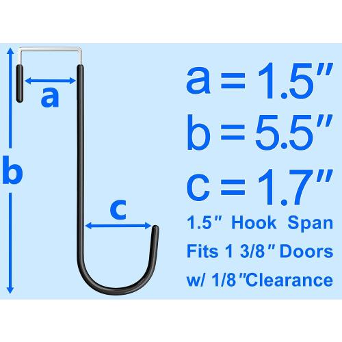 Over The Door Metal Hooks with Plastic Coating 5.5 Fit 0.5 to 1 3/8 Door 4 Pcs Heavy Duty Single Towel Robe Rack Wreath Bathroom Shower Hanger Shoe Organizer Ironing Board Short Black