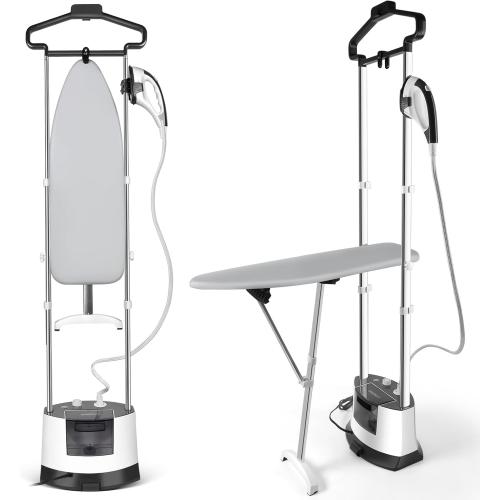 Color White Standing Garment Steamer 1500W Standing Garment Steamer - 30s Fast Heat, 101 fl.oz Detachable Tank, 2 - Level Steam Ironing Board and Clothing Hanger,Adjustment for Flat Hanging & Diagonal Ironing
