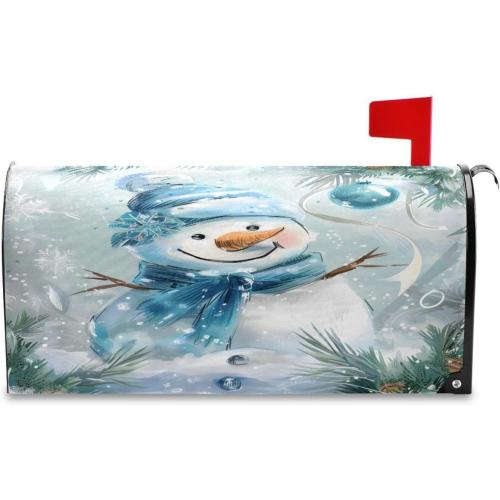 ALAZA Blue and Silver Christmas Snowman02 Magnetic Mailbox Cover MailWraps Garden Yard Home Decor for Outside Oversized-25.4 x20.8