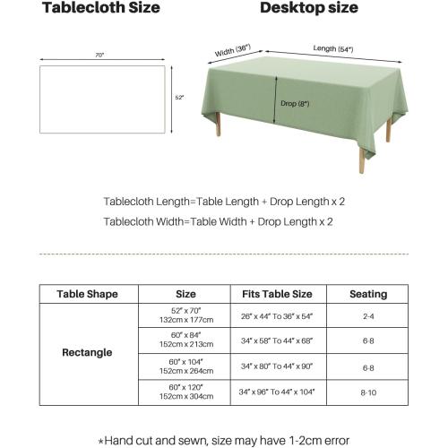 IVAPUPU Textured Linen Rectangle Table Cloth, Sage Green, 52 x 70 Inch