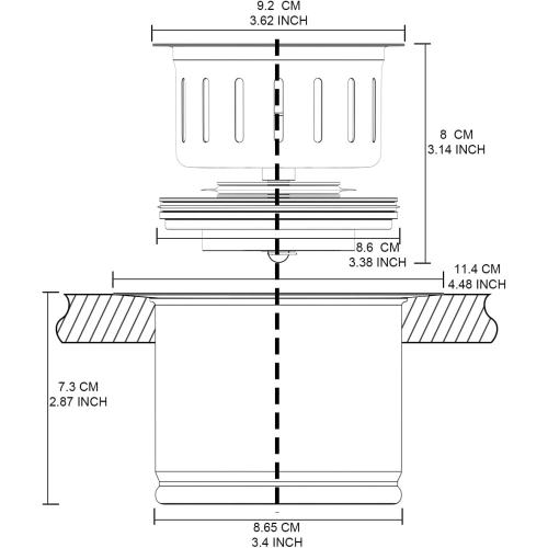 BOTEMY Extended Garbage Disposal Basket Strainer Stopper, Deep 304 Stainless Steel Kitchen Sink Flange for 3-1/2 Inch Standard Sink Drain Hole, Matte Black Deep Sink Disposal Stopper with Flange