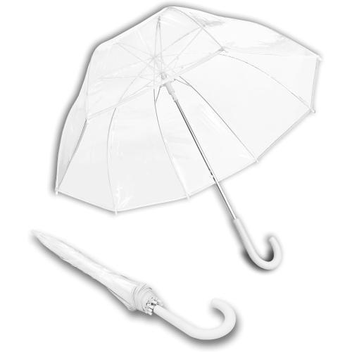 Size 52 Weather Station Clear Rain Umbrella, Adult, Dome Canopy, Bubble, Automatic Open, Bubble, Waterproof, Lightweight, Full 52 Inch Arc, Stick, White