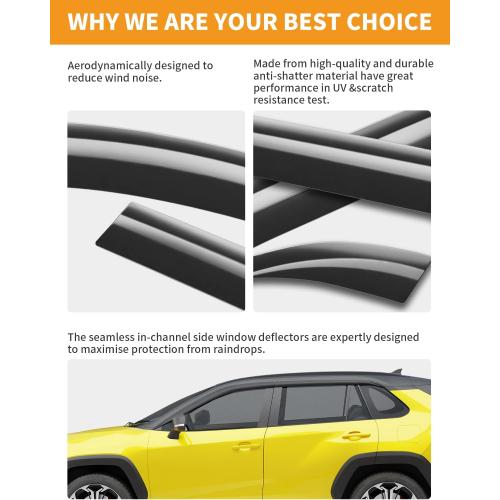 Black Tape-On Window Rain Guards Fit for Toyota RAV4 2019-2025 Extra Durable Window Deflectors Vent Visors Shades Exterior Car Accessories Visors Rain Guards - 6 pcs