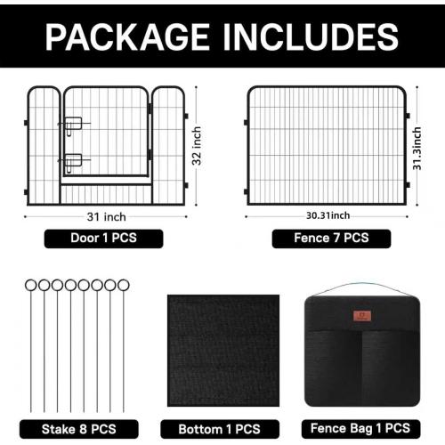 PJYuCien Dog Playpen Plus Storage Bag, 31.3 H 8 Panels Puppy Pen with Square Bottom, Heavy Duty Dog Fence for Puppies/Small Dogs