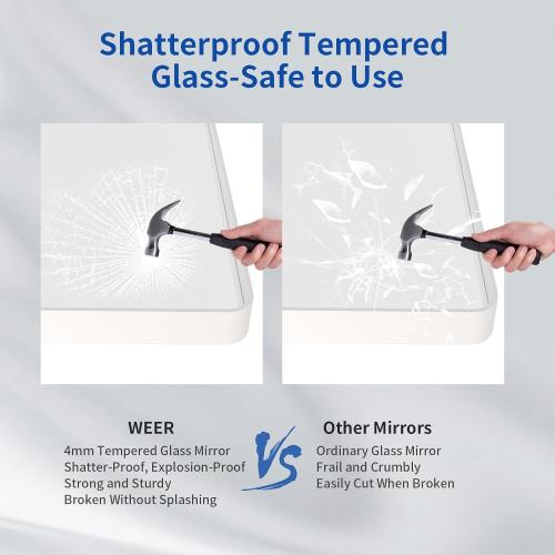 WEER White Bathroom Mirror 36X30 Inch, Rounded Rectangle White Metal Frame Mirror, Matte White Bathroom Vanity Mirror with Tempered Glass, Anti-Rust, Hangs Horizontally or Vertically