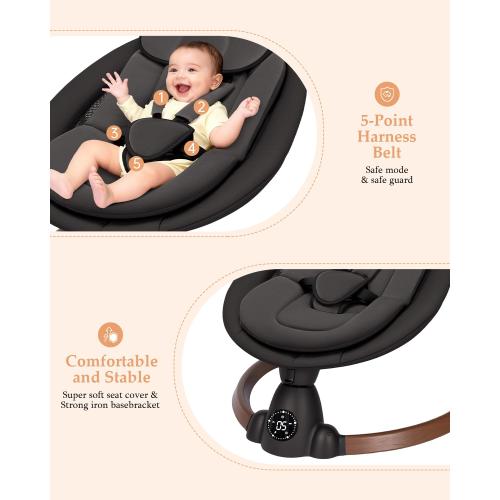 Baby Swing for Infants, Electric Baby Swing with Bluetooth, Portable Infant Swing with 5 Speeds, 10 Songs, 5-Point Harness & Remote Control, for Newborns Infants Indoor Outdoor Use (Black)