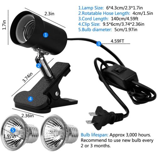 DOMICA Turtle Heat Lamp   2 Heating Bulbs (50W,35W), Reptile UVA UVB Basking Spot Lamp, Warming Light with Clamp for Tortoise, Lizard, Snake, Leopard Gecko, Beared Dragon, Brooder Box