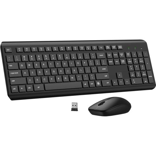 Wireless Keyboard and Mouse Combo, Full Size Silent Ergonomic Keyboard and Mouse, Long Battery Life, Optical Mouse, 2.4G Lag-Free Cordless Mice Keyboard for Computer, Mac, Laptop, PC, Windows
