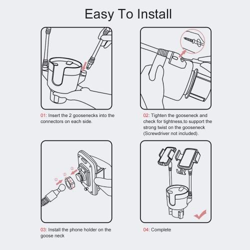 JINKEY Dual Cup Phone Holder for Car, 360°Rotatable Car Mount Adjustable Gooseneck Cell Phones Cup Holders Universal Fits for Most 4-6.7 i-Phone Mobile-Phone Automobile Cradles