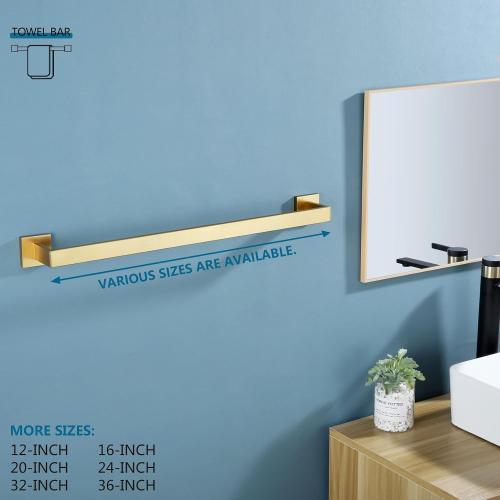 KOKOSIRI 24-Inch Single Towel Bar, Bathroom Kitchen Towel Holder, Wall Mounted SUS304 Stainless Steel Towel Rack, Brushed Gold, B4003BG-L24‼️mounting hardware not included‼️